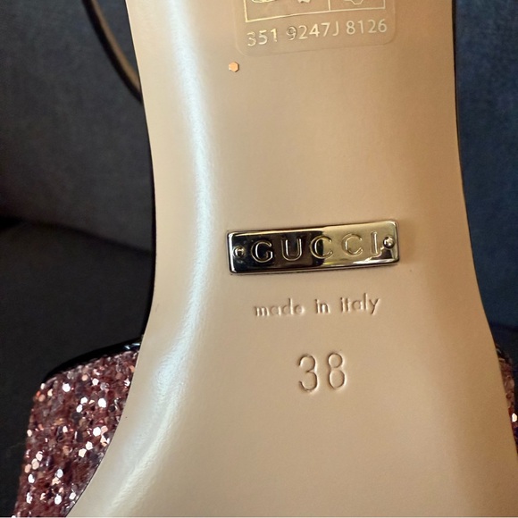 New Gucci SLINGBACK PUMP WITH DOUBLE G size 38, US 8 pink sparkling - Picture 9 of 15